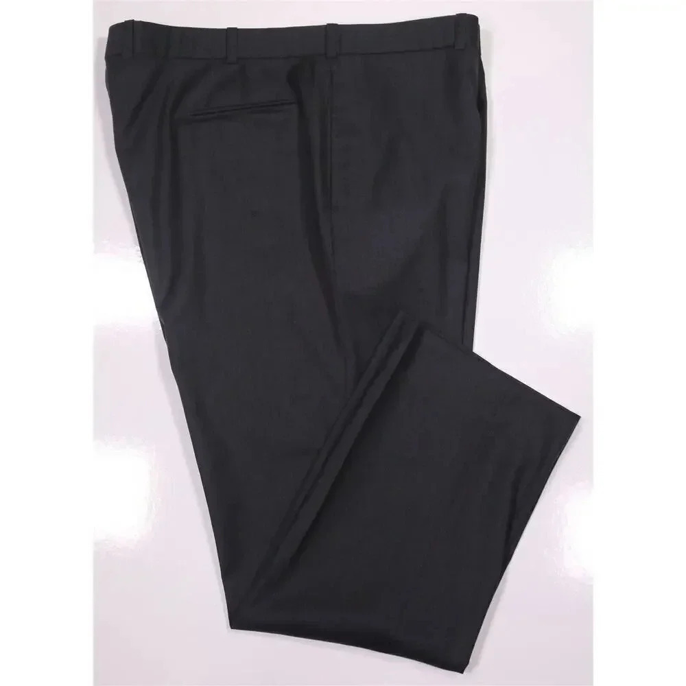 Edgar Pomeroy Bespoke Handmade Charcoal Black Flat Front Wool Dress Pants 42x30